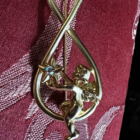 Music Clef Note with Cherub Star Gold Vintage Pin Brooch - Picture 7 of 8